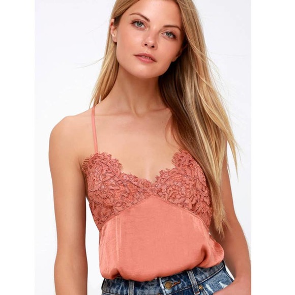 Free People Tops - Free People pink satin lace bodysuit